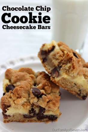 Chocolate Chip Cookie Cheesecake Bars - OurFamilyofSeven.com