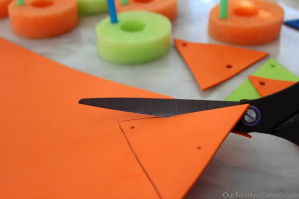 DIY Pool Noodle Boats- Super fun water activity for the kiddos this summer. Inexpensive and super easy to make. Find all items at the Dollar Store.