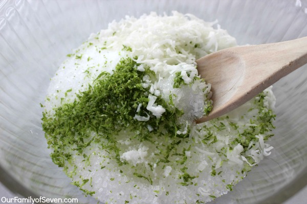 Coconut Lime Soak- Perfect for re-hydrating and refreshing tired feet. Makes for a great Mother's Day or other DIY Gift. Includes a FREE Printable.