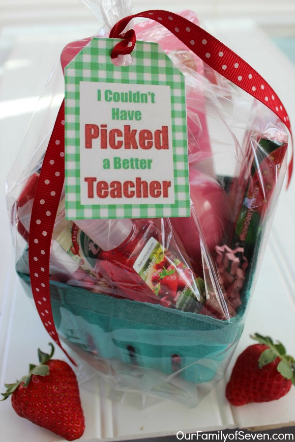 Berry Basket Teacher Gift  with FREE Printable Tag- an easy and personal Teacher Appreciation Gift idea.