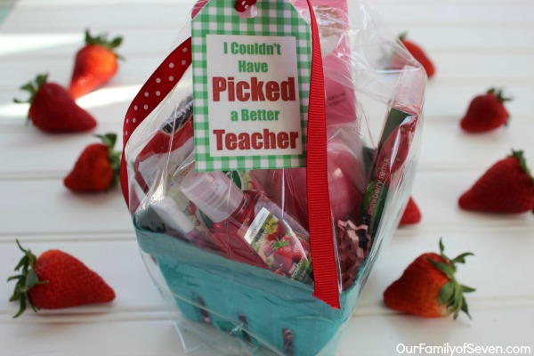 Berry Basket Teacher Gift  with FREE Printable Tag- an easy and personal Teacher Appreciation Gift idea.