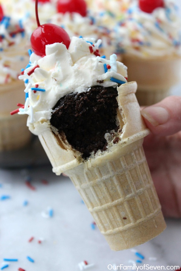Ice Cream Cone Cupcakes- Super simple and fun dessert. Great treat for parties. Perfect for July 4th.