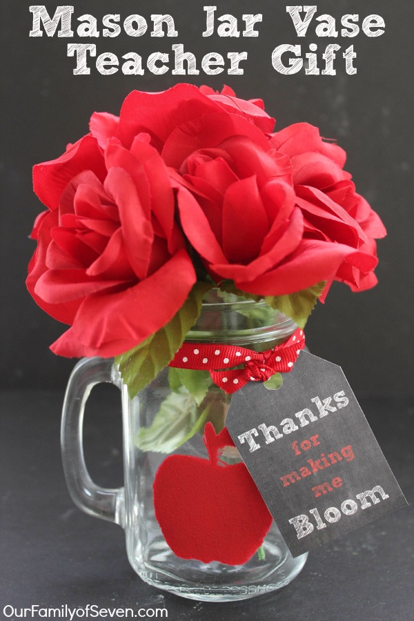 Thanks for making me Bloom Mason Jar Vase Teacher Gift with FREE Printable Tag and Stencil. Supplies can be found at the Dollar Store.