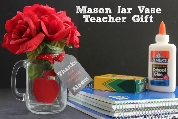 Thanks for making me Bloom Mason Jar Vase Teacher Gift with FREE Printable Tag and Stencil. Supplies can be found at the Dollar Store.