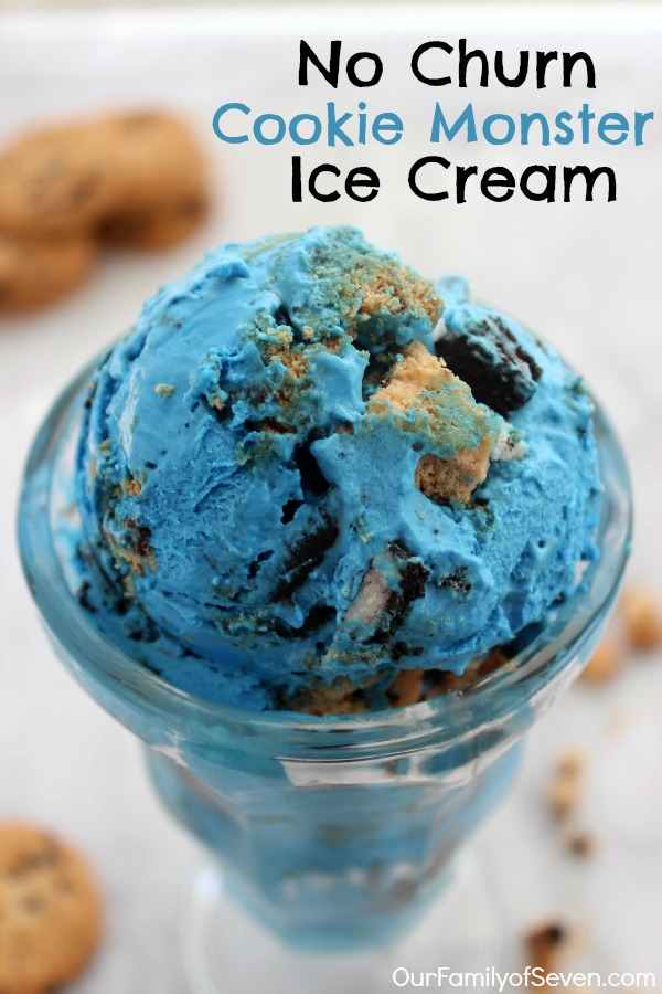 No Churn Cookie Monster Ice Cream- imple kid friendly ice cream loaded with Oreo and chocolate chip cookies