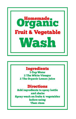 Organic Fruit and Vegetable Wash and Spray- Super simple to make at home with just 2 ingredients. Plus you can print a FREE front & back label.