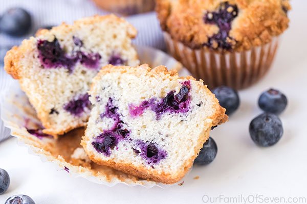 Blueberry muffins cut in half