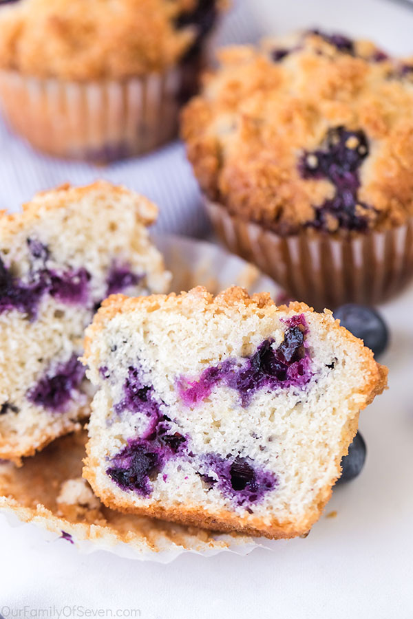 Cut muffin with blueberries