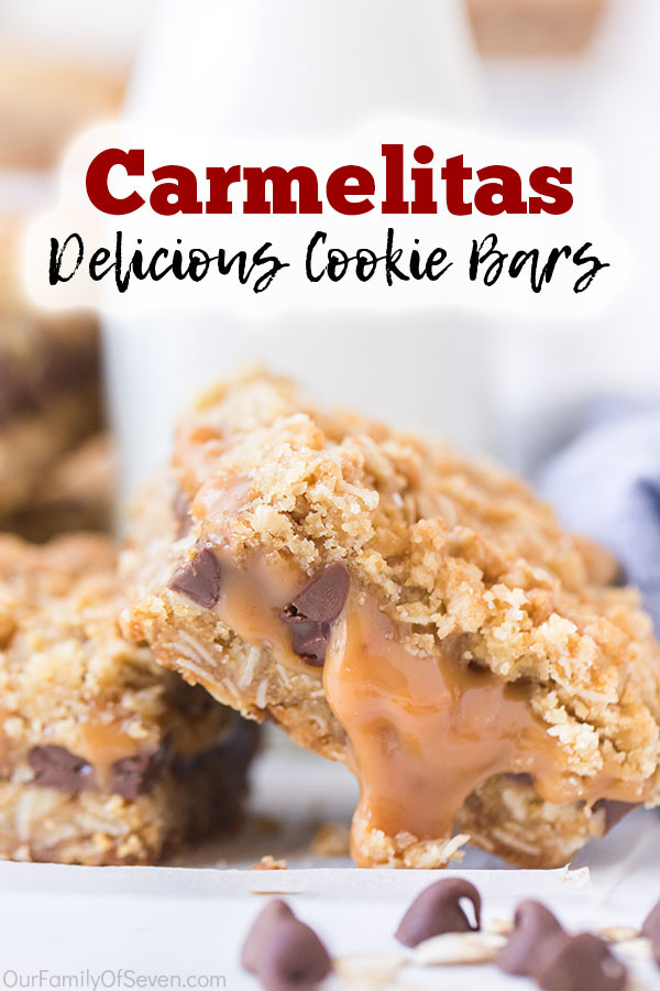 Text on image Carmelita Delicious Cookie Bars