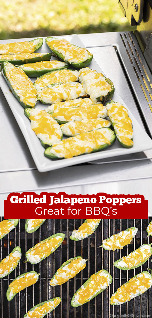 Long pin collage Text on image Grilled Jalapeno Poppers Great for BBQ's