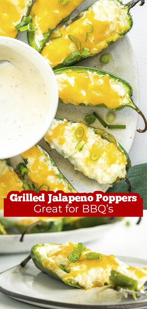 Long pin collage Text on image Grilled Jalapeno Poppers Great for BBQ's