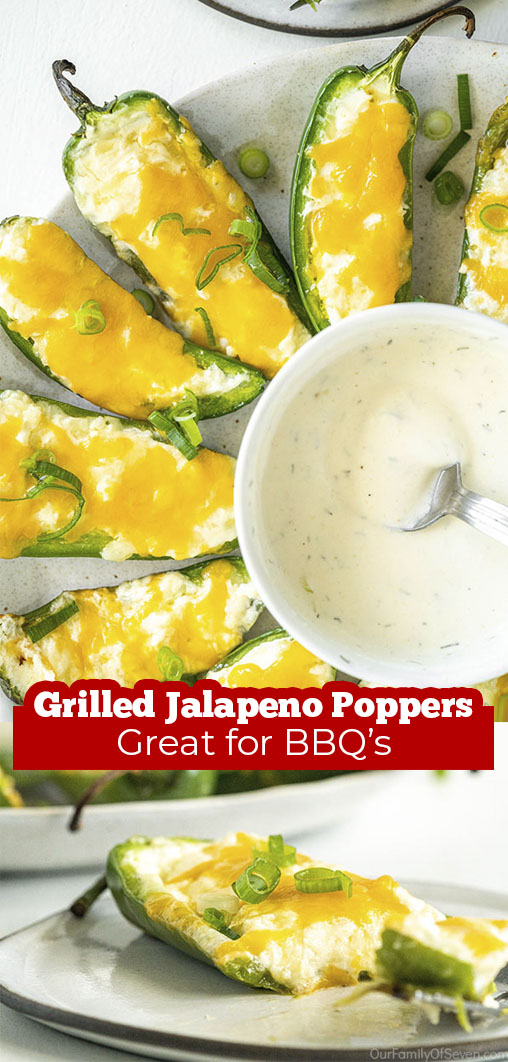 Long pin collage Text on image Grilled Jalapeno Poppers Great for BBQ's