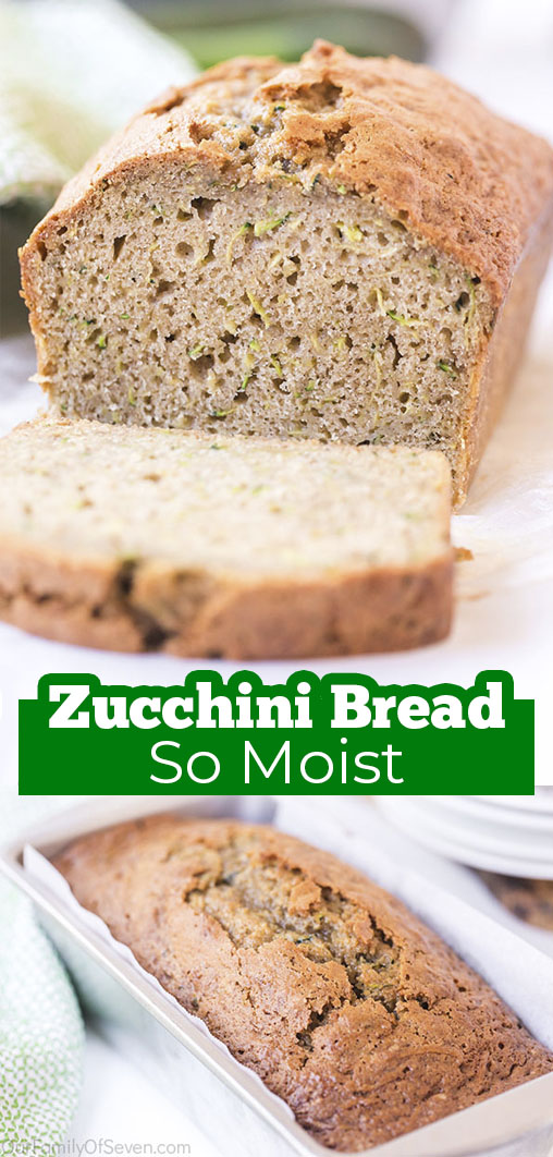 Long pin collage with text Zucchini Bread So Moist
